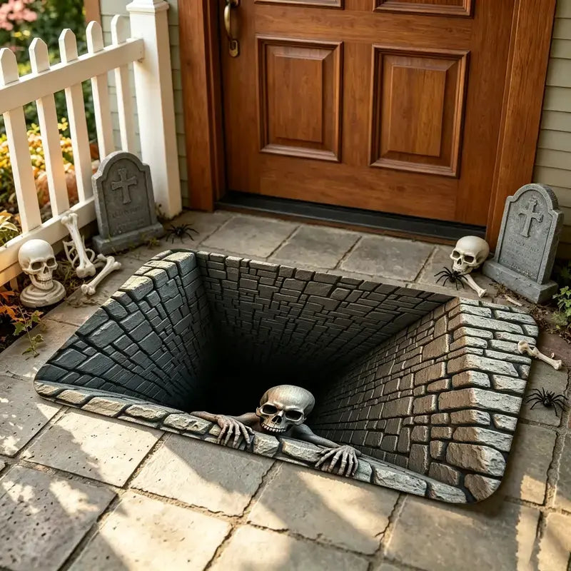 Halloween Dørmåtte | Polyesterfiber Med 3D-Optisk Illusion | Rektangulær 40 × 60 cm Gulvmåtte Til Indendørs Indgange | Vanero