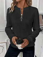 Abrie Sweater Strikmateriale | Regular Fit Kabelstrik Sweater | Halv Lynlås til Daglig Brug & Kølige Vejrforhold | Vanero