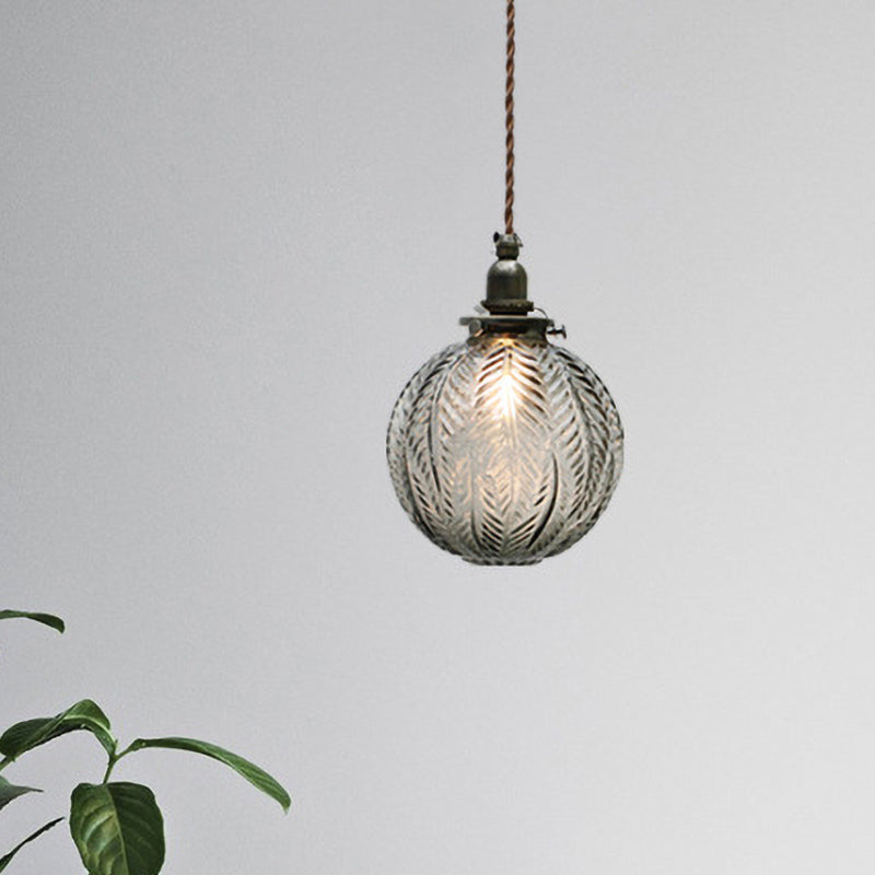 Kolonial Global Pendel Lysarmatur 1 | Hoved Klar/Røg Grå Glas Hængelampe Kit med Fjer Design | Vanero