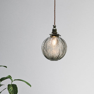 Kolonial Global Pendel Lysarmatur 1 | Hoved Klar/Røg Grå Glas Hængelampe Kit med Fjer Design | Vanero