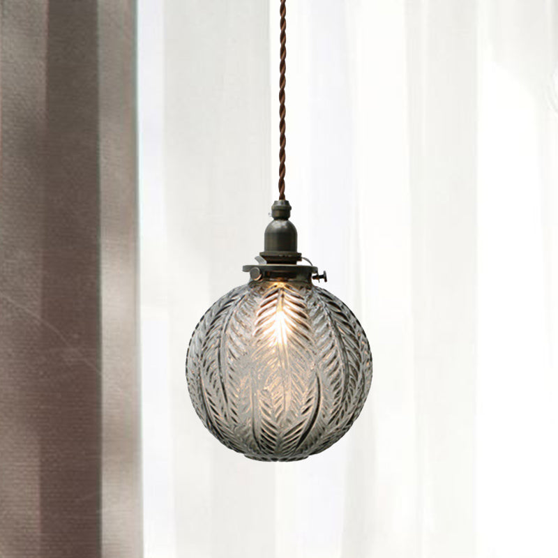 Kolonial Global Pendel Lysarmatur 1 | Hoved Klar/Røg Grå Glas Hængelampe Kit med Fjer Design | Vanero