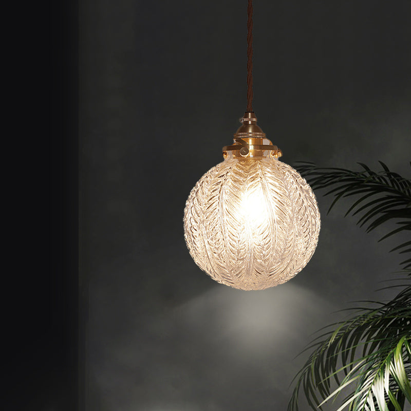 Kolonial Global Pendel Lysarmatur 1 | Hoved Klar/Røg Grå Glas Hængelampe Kit med Fjer Design | Vanero