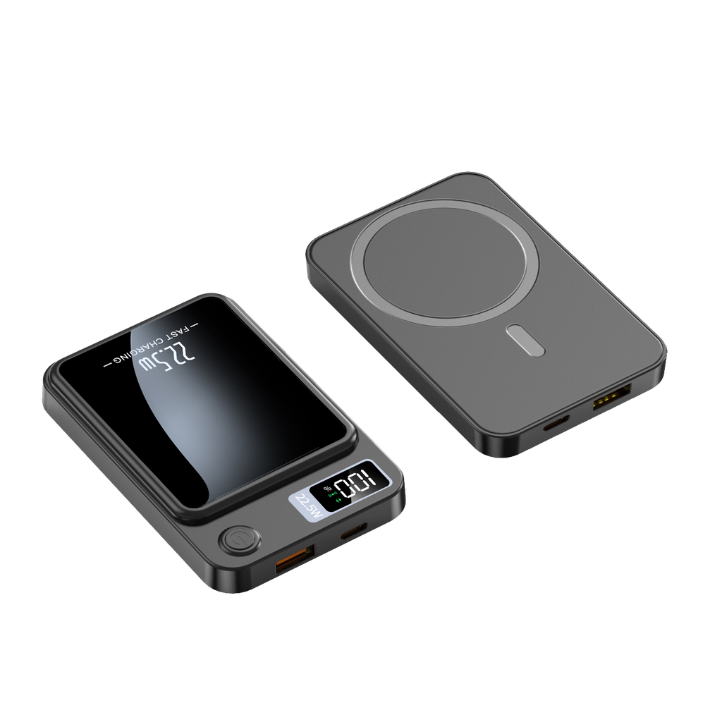 Magnetisk Trådløs Powerbank 15W | USB-C Genopladeligt Bærbart Batteri | Smartphoneopladning Med LED-Display | Vanero