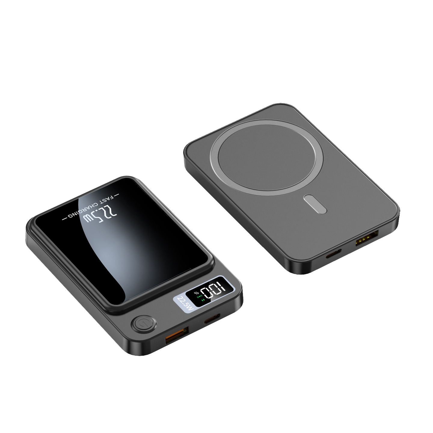 Magnetisk Trådløs Powerbank 15W | USB-C Genopladeligt Bærbart Batteri | Smartphoneopladning Med LED-Display | Vanero