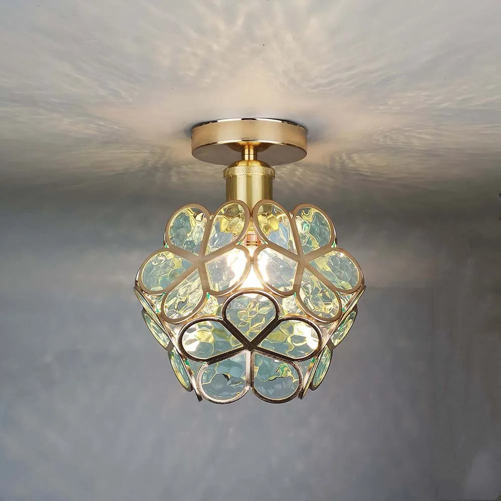Loftlampe | Blomsterinspireret Glaslampe Med Metalramme | E27 Fatning Til Entré & Opholdsrum | Vanero