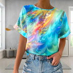 Damebluse 100% Polyester | Relaxed Fit Langærmet Bluse | Printet Rund Hals Design til Hverdagsbrug | Vanero
