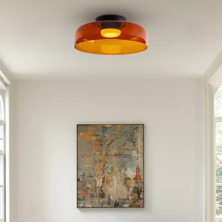 Glas Loftlampe Med Metalkonstruktion | E27 Loftbelysning Til Indendørs Brug | Fås I Ravglas Eller Klart Glas | Vanero