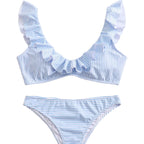 Dame Bikini Polyester | Stribet Bikini | Blå-Hvidt Mønster til Strand- og Poolbrug | Vanero