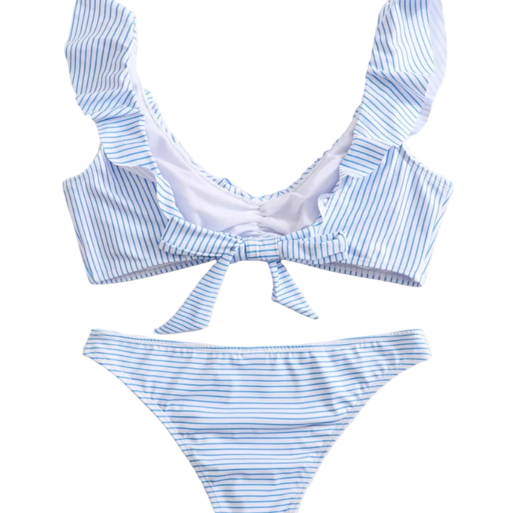 Dame Bikini Polyester | Stribet Bikini | Blå-Hvidt Mønster til Strand- og Poolbrug | Vanero