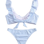 Dame Bikini Polyester | Stribet Bikini | Blå-Hvidt Mønster til Strand- og Poolbrug | Vanero