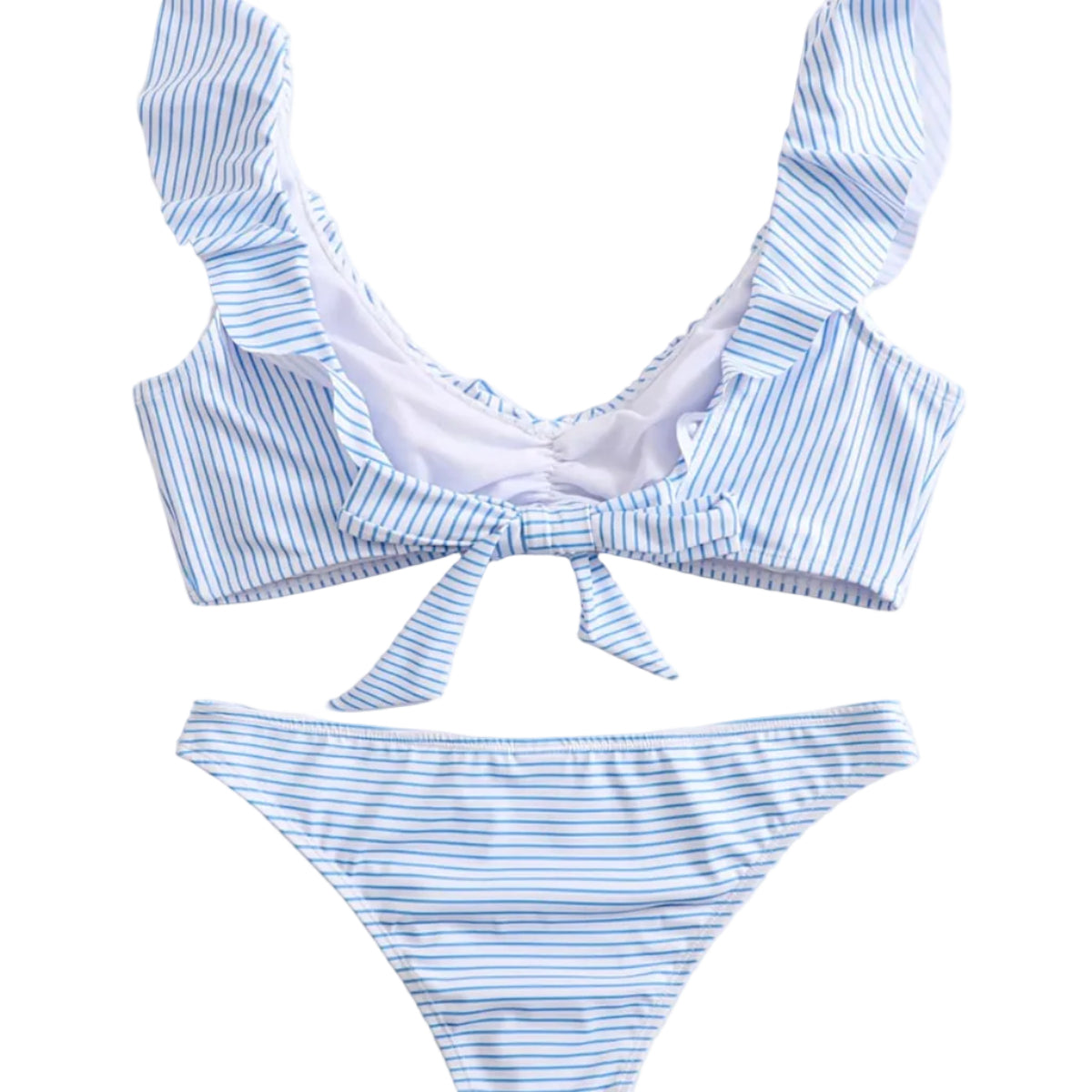 Dame Bikini Polyester | Stribet Bikini | Blå-Hvidt Mønster til Strand- og Poolbrug | Vanero