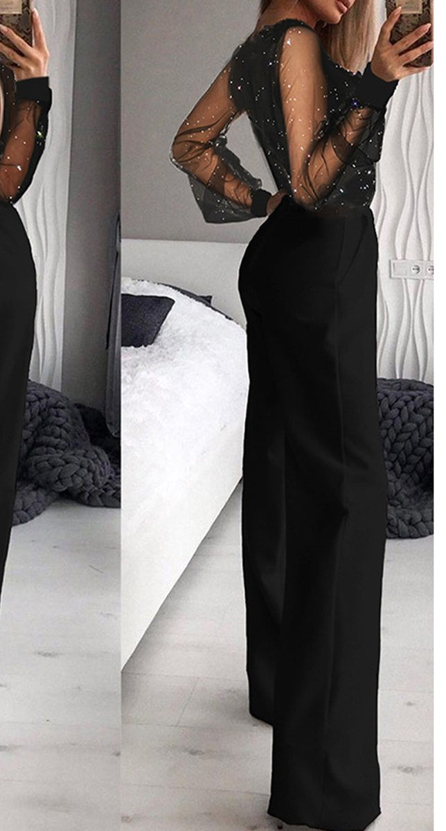 Dame Jumpsuit Polyester-Bomuldsblanding | Relaxed Fit Patchwork Jumpsuit | V-Hals Bredde Ben Design til Aftenbrug & Sociale Arrangementer | Vanero