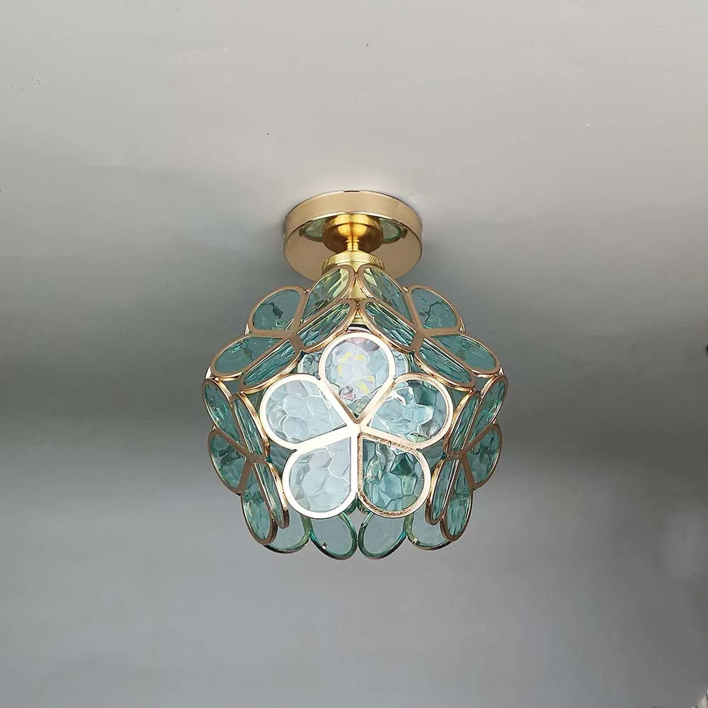 Loftlampe | Blomsterinspireret Glaslampe Med Metalramme | E27 Fatning Til Entré & Opholdsrum | Vanero