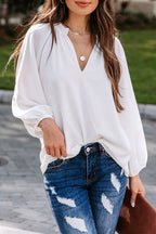 Dame Bluse Polyesterblanding | Almindelig Pasform V-Hals Bluse | Ensfarvet Design Til Arbejde & Hverdagsbrug | Vanero