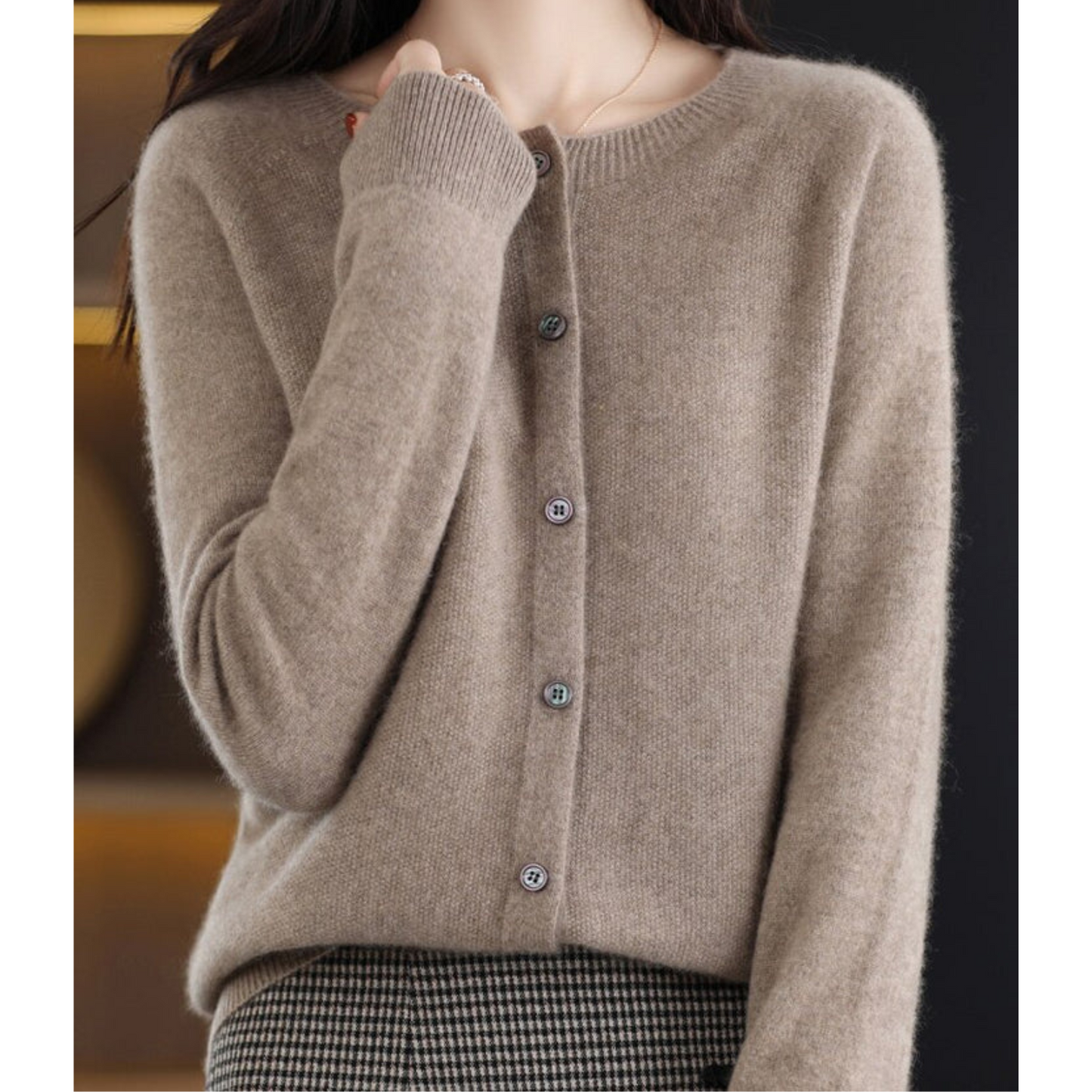 Strikket cardigan | Ren Merinould Damer - O-hals | Vanero