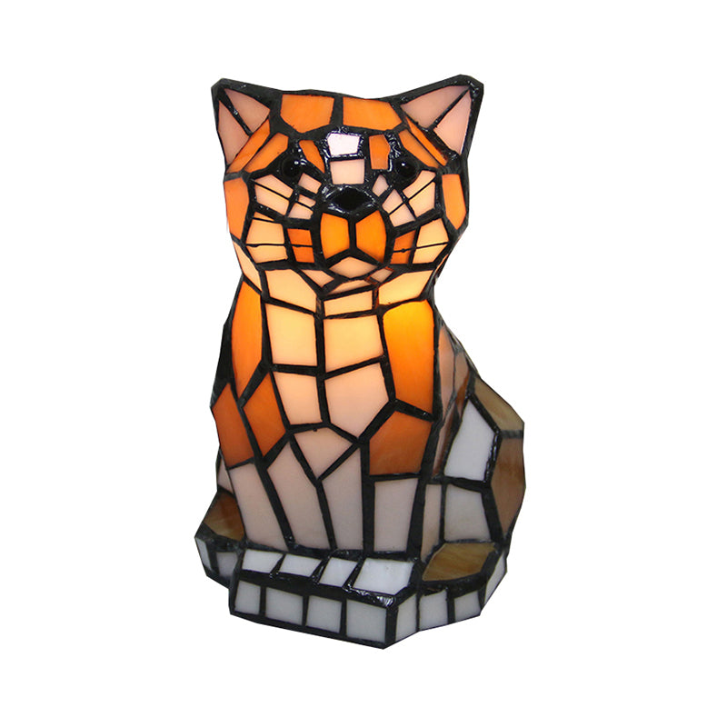 Brun Kat Skygge Accentlampe Tiffany Glas | 1 Lys Farverig Bordlampe til Natbord | Vanero