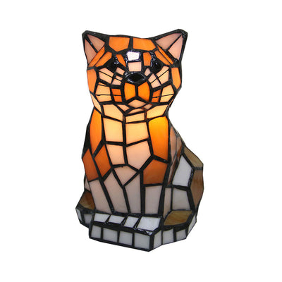 Brun Kat Skygge Accentlampe Tiffany Glas | 1 Lys Farverig Bordlampe til Natbord | Vanero