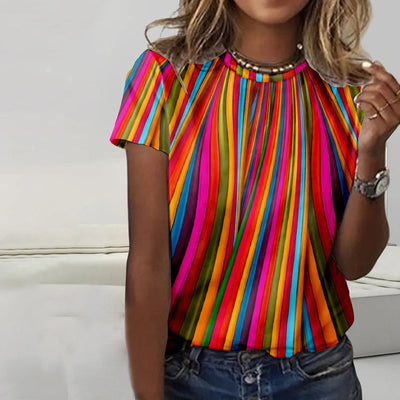 Afslappet l Farverig Stribet T-Shirt l Vanero