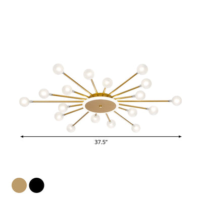 Postmoderne Starburst-Loftslampe med Frostet glas | loftlampe med 18 pærer i Sort/Guld | Vanero