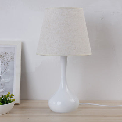 Nordic Empire Shade Natlampe Stof 1 | Lys Stuelampe med Cylinder/Tåreformet Base i Sort/Hvid | Vanero