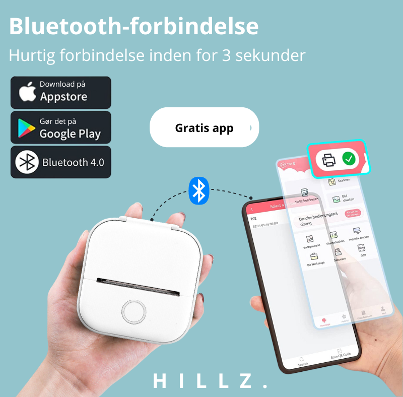 Mini Printer Med Gratis Rulle | Revolutionerende Bærbar Printer Hvid | Vanero