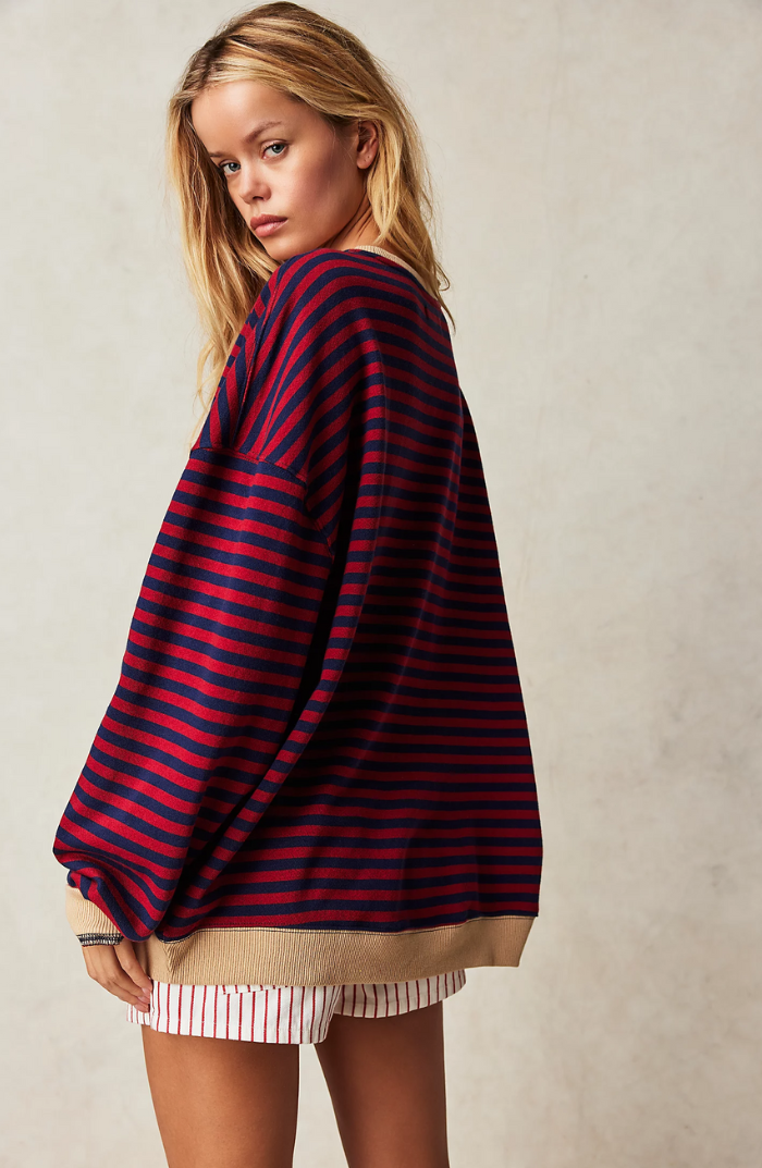 Dametrøje Strikmateriale | Oversized Pasform Sweater | Stribet Design til Hverdags- & Køligt Vejr Brug | Vanero