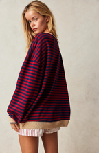 Dametrøje Strikmateriale | Oversized Pasform Sweater | Stribet Design til Hverdags- & Køligt Vejr Brug | Vanero