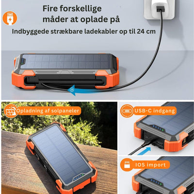 SunCharge | Solcelle Powerbank - Bærbar Oplader med Flere Porte til Alle Enheder | Vanero