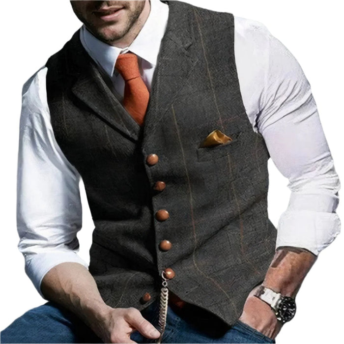 Herre Vest Tweedblanding | Struktureret Pasform Habitvest | Knaplukning Til Formelle & Smart Casual Outfits | Vanero