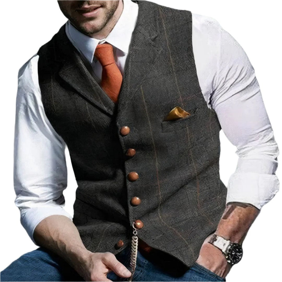 Herre Vest Tweedblanding | Struktureret Pasform Habitvest | Knaplukning Til Formelle & Smart Casual Outfits | Vanero