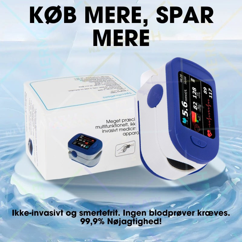 Fingertip Pulsoximeter | SpO₂- & Pulsmåling Med Display | Bærbar Én-Knaps Måleenhed | Vanero