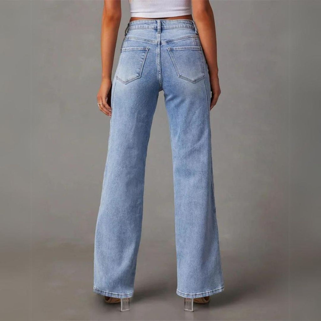 Damejeans | Design Med Høj Talje Udsvinget Bensnit | Hverdagsbrug & Festlige Outfits | Vanero