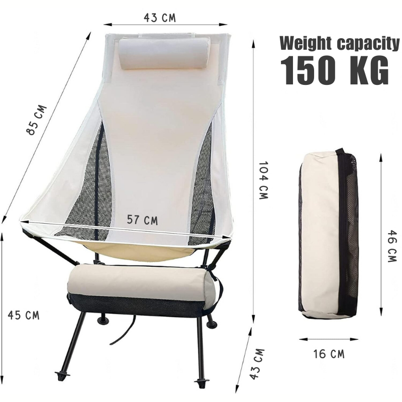 Campingstol Deluxe | Ultralet sammenklappelig campingstol med nakkestøtte og åndbart net l Vanero