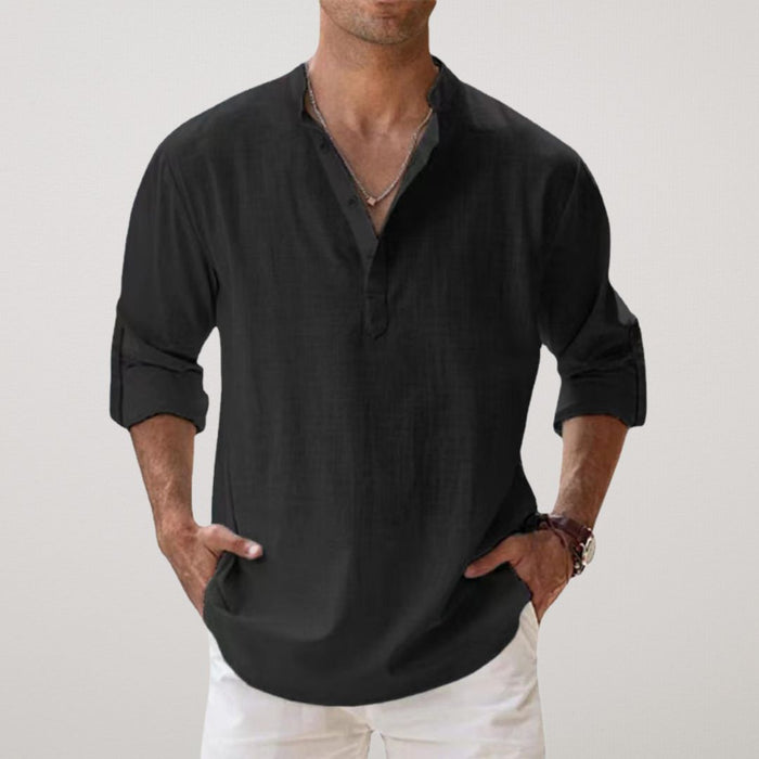 Herreskjorte Tekstilmateriale | Relaxed Fit Knaplukket Henley Skjorte | Klassisk Design til Hverdagsbrug & Kontorbrug | Vanero