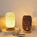 LED Bordlampe Rattan & Træ | Dæmpbar Flettet Kuglelampe | Dekorativ Indendørs Belysning | Vanero