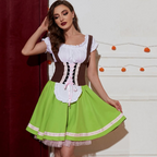 Dame Dirndl Kjole Tekstilmateriale | Almindelig Pasform Knælængde Kjole | Snøreliv Med Forklæde Til Festivaler & Kulturelle Arrangementer | Vanero