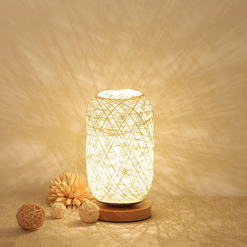 LED Bordlampe Rattan & Træ | Dæmpbar Flettet Kuglelampe | Dekorativ Indendørs Belysning | Vanero