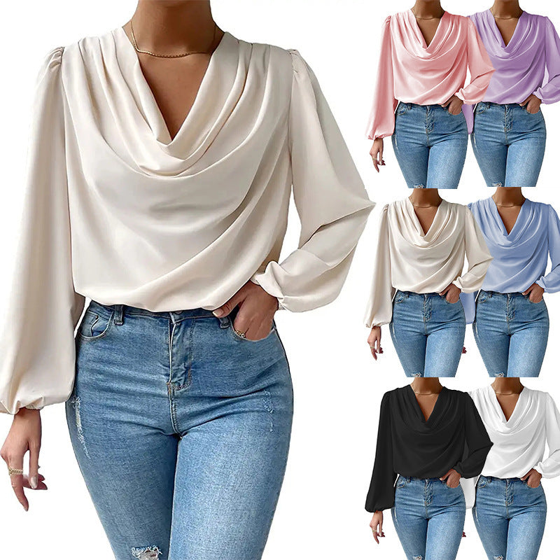 Dame Bluse 100% Viskose | Almindelig Pasform V-Hals Bluse | Abstrakt Mønster Til Hverdag & Arrangementer | Vanero