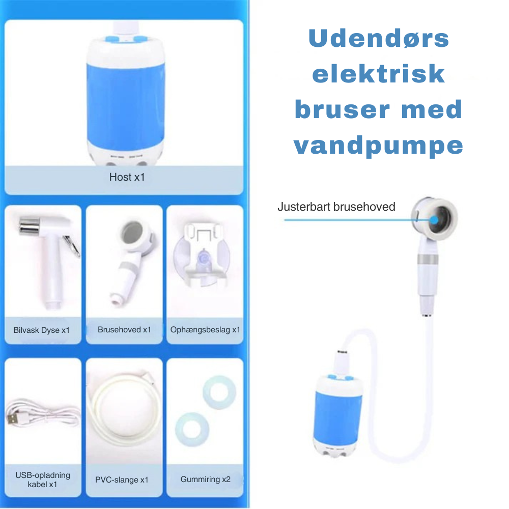 CampFlow | Bærbar brusenhed med vandpumpe l Vanero