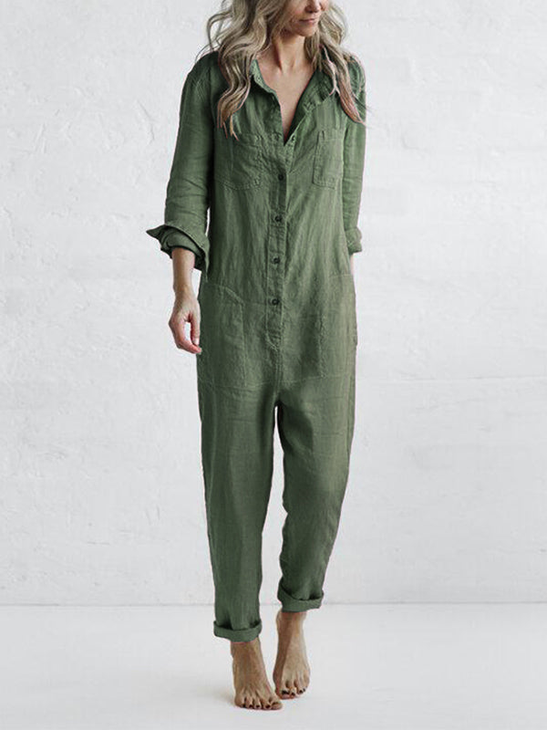 Dame Jumpsuit Bomuld | Relaxed Fit Jumpsuit | Multi-Lomme Design til Hverdagsbrug & Fritidsaktiviteter | Vanero
