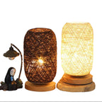 LED Bordlampe Rattan & Træ | Dæmpbar Flettet Kuglelampe | Dekorativ Indendørs Belysning | Vanero