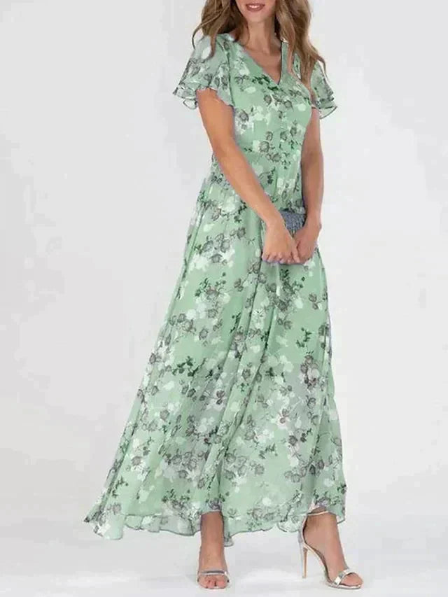 Marit | Stilfuld Blomstret V-Hals Maxi Kjole l Vanero