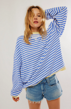 Dametrøje Strikmateriale | Oversized Pasform Sweater | Stribet Design til Hverdags- & Køligt Vejr Brug | Vanero