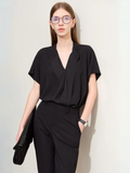 Dame Bluse Polyester Chiffon | Løs Pasform V-Hals Bluse | Kortærmet Design Til Hverdagsbrug | Vanero