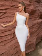Dame Kjole Rayon Nylon Spandexblanding | Bodycon Pasform Midikjole | Én Skulder Design Til Arrangementer & Aftenbrug | Vanero