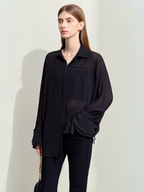 Dame Bluse Chiffonmateriale | Løs Pasform Langærmet Bluse | Rynkede Manchetter Til Arbejde & Hverdagsbrug | Vanero