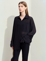 Dame Bluse Chiffonmateriale | Løs Pasform Langærmet Bluse | Rynkede Manchetter Til Arbejde & Hverdagsbrug | Vanero