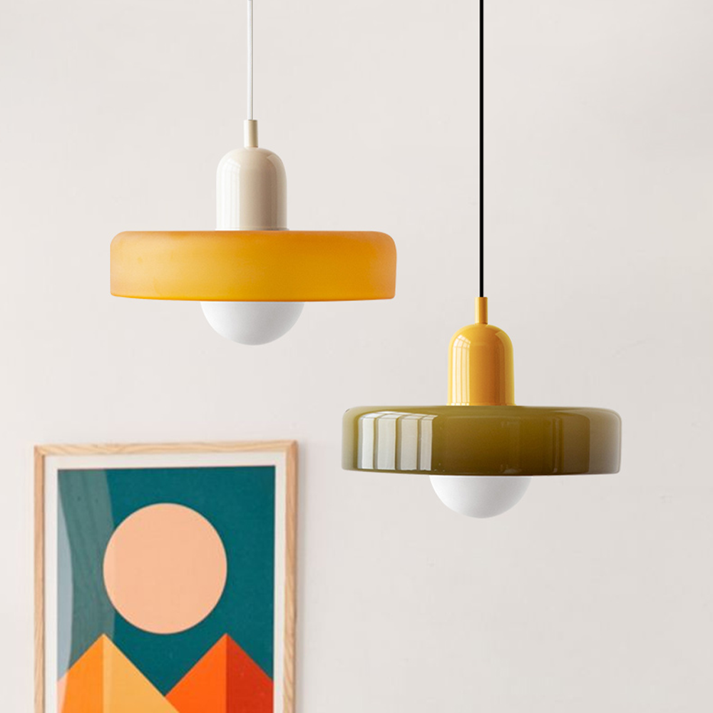Bauhaus l Pendellampe af Farvet Glas l Vanero