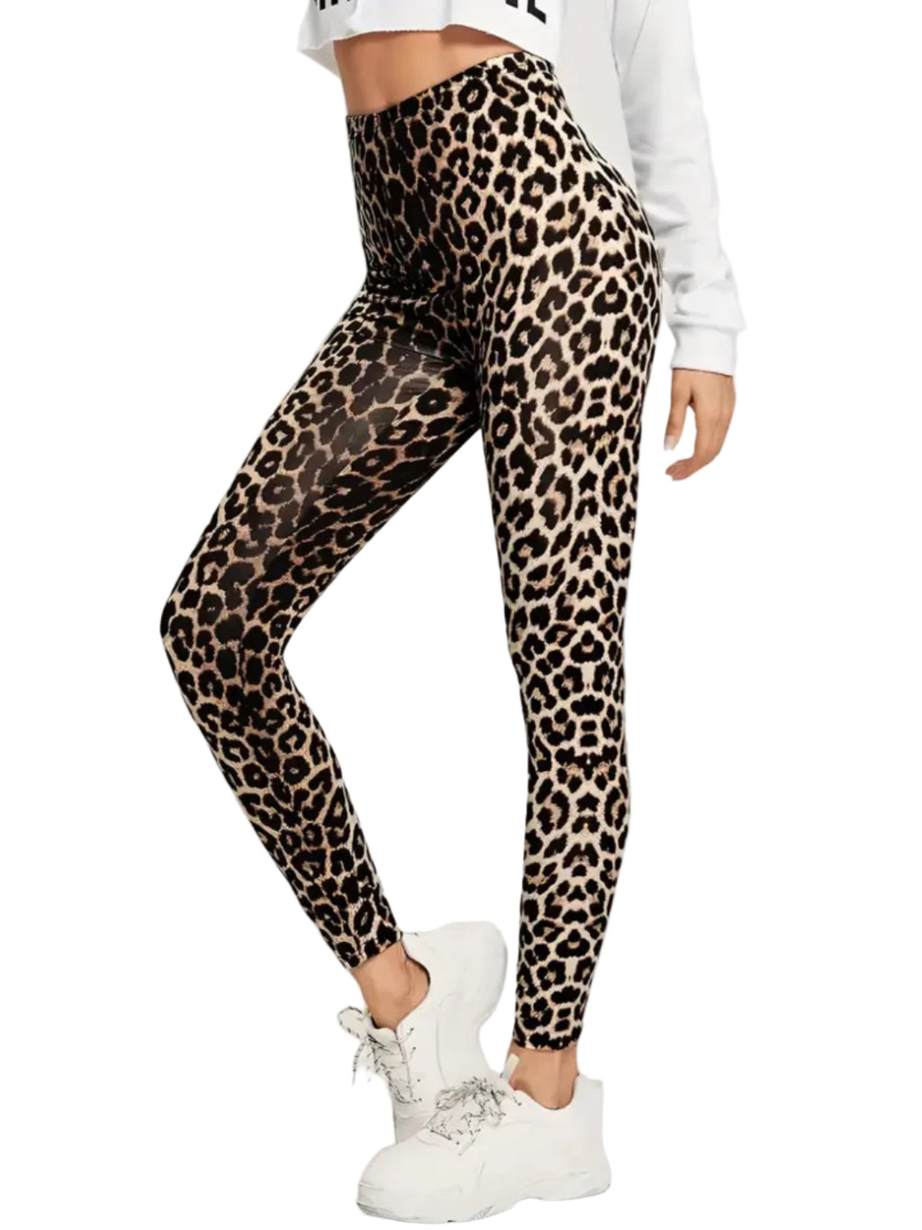 Dame Leggings Strækbart Tekstilmateriale | Højtaljede Træningsleggings | Leopardprint Design Til Træning & Hverdagsbrug | Vanero