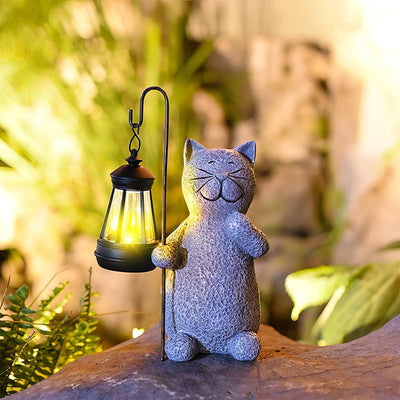 LumiPaws | Solcelledrevet Gylden Kattefigur med Lys til Magisk Udendørs Havedekoration | Vanero